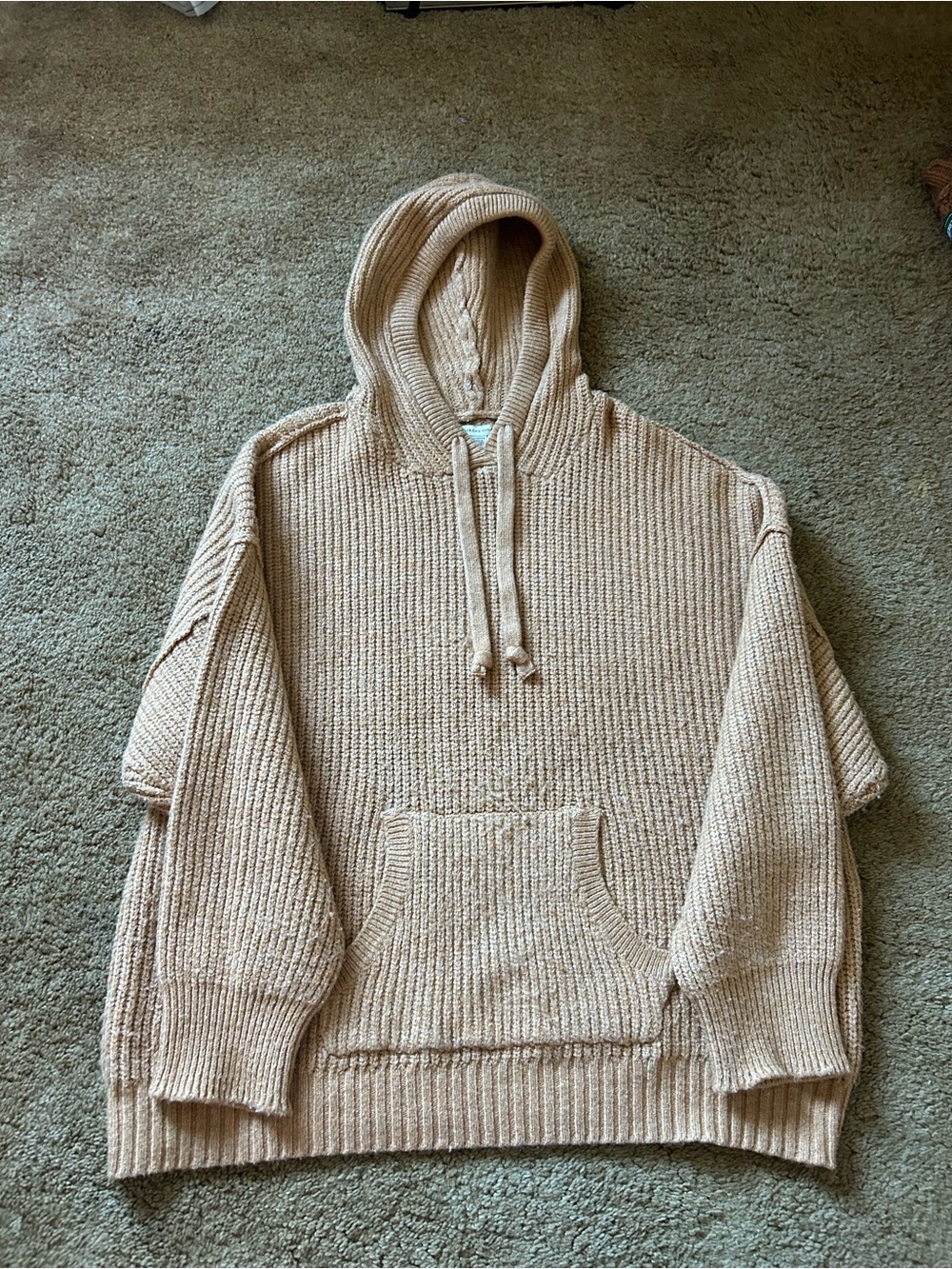 American Eagle Tan Chunky Knit Sleeveless Hoodie Sweater Size XL